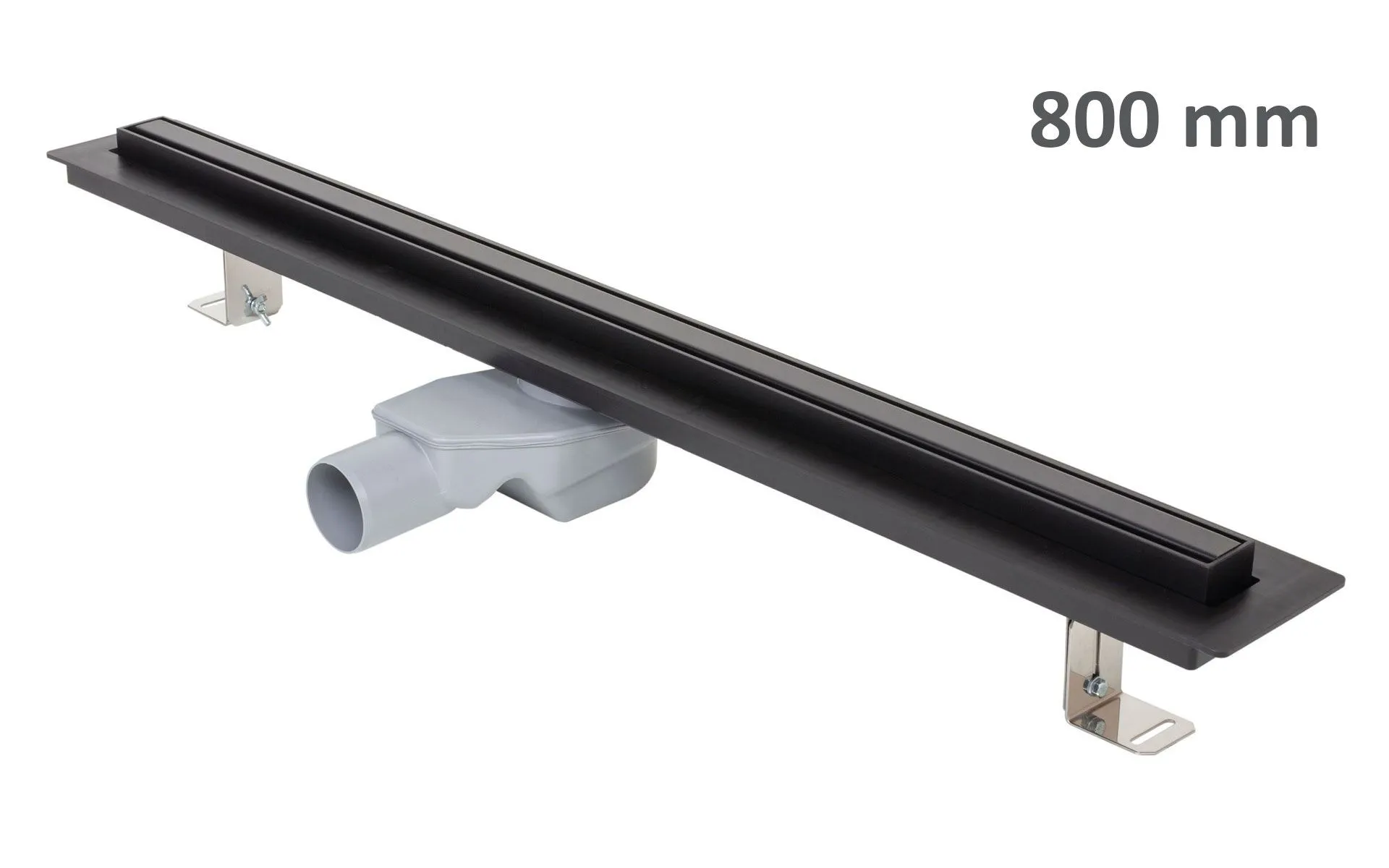 Odwodnienie liniowe podłogowe ELEGANCE, okvir ze stali nierdzewnej, ruszt STANDARD/CUSTOM 800 mm, Ø 50 mm, czarny