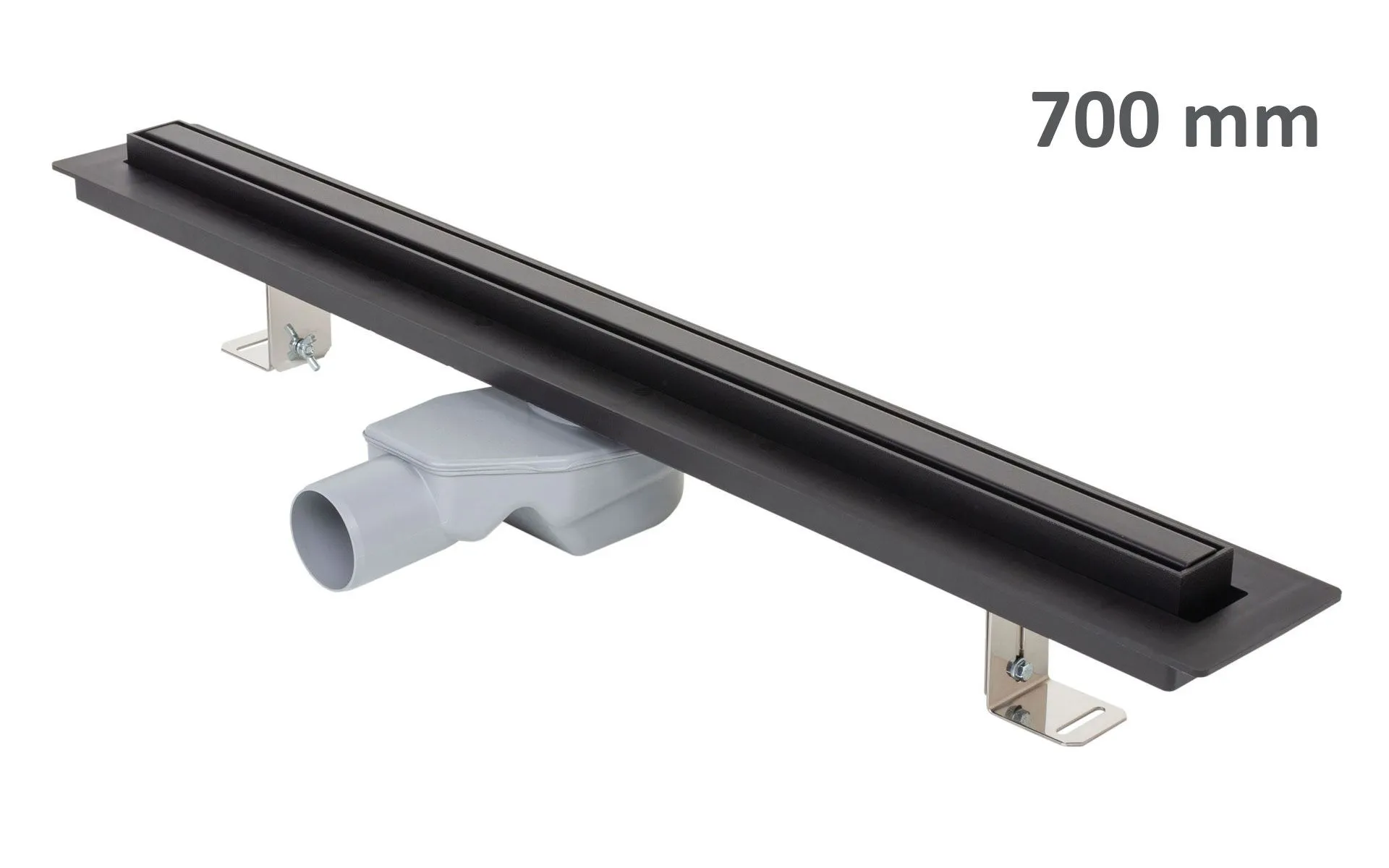 Odwodnienie liniowe podłogowe ELEGANCE, okvir ze stali nierdzewnej, ruszt STANDARD/CUSTOM 700 mm, Ø 50 mm, czarny