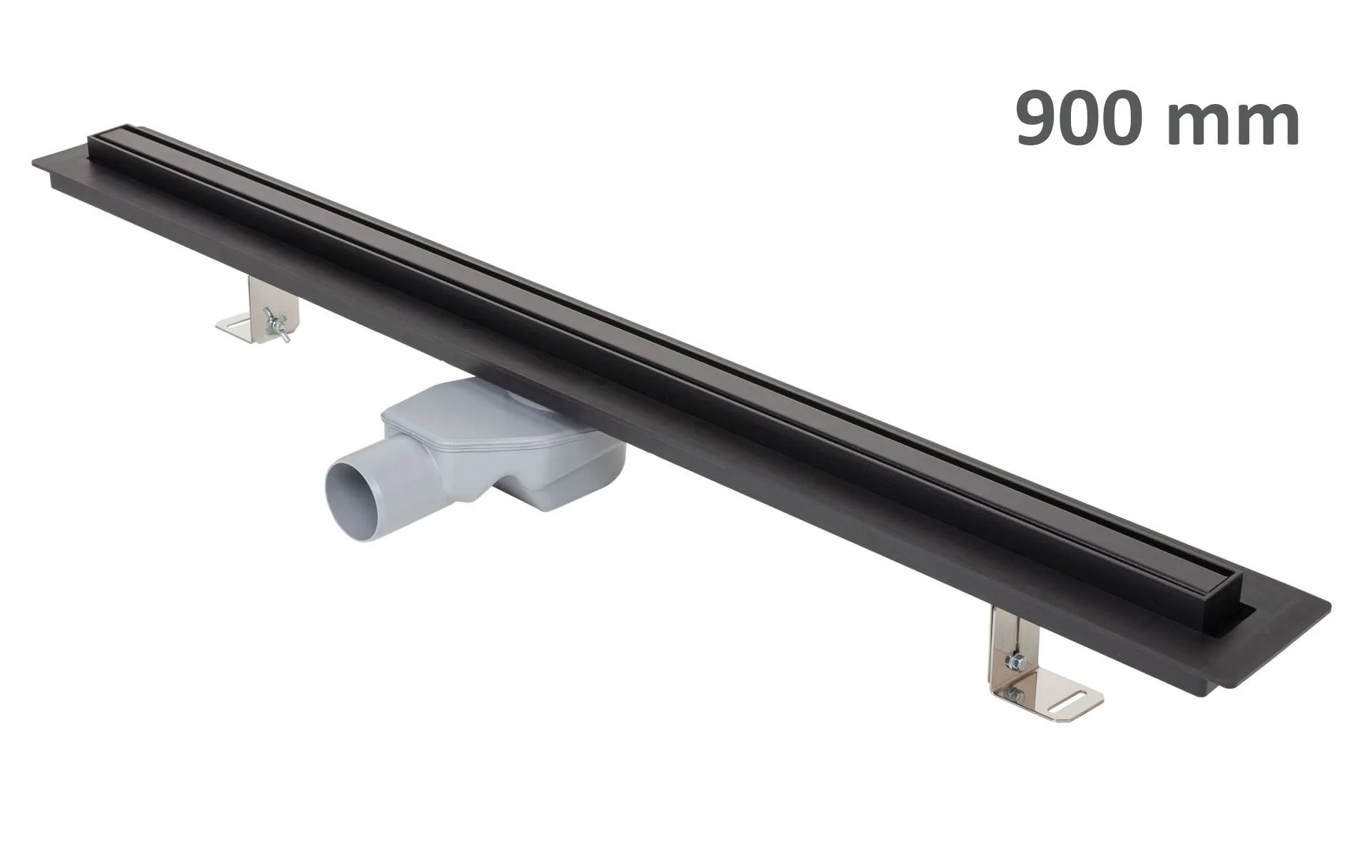 Odwodnienie liniowe podłogowe ELEGANCE, okvir ze stali nierdzewnej, ruszt STANDARD/CUSTOM 900 mm, Ø 50 mm, czarny